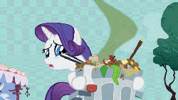 Size: 476x269 | Tagged: safe, screencap, rarity, pony, unicorn, g4, party of one, season 1, animated, female, gif, mare, smelly, sock, solo, trash, trash can, visible stench