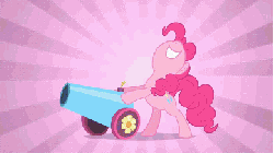 Size: 389x219 | Tagged: safe, edit, edited screencap, screencap, pinkie pie, rarity, earth pony, pony, unicorn, g4, season 2, sweet and elite, animated, clothes, dress, female, giant hat, gif, hat, haters gonna hate, mare, party cannon