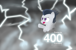 Size: 1280x853 | Tagged: safe, artist:dtcx97, rumble, pegasus, pony, post-crusade, g4, blank flank, colt, flying, foal, hooves, lightning, lineless, male, open mouth, solo, spread wings, text, thunderstorm, wings