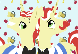 Size: 4326x2976 | Tagged: safe, artist:catnipfairy, flam, flim, pony, unicorn, ask the flim flam bros, g4, abstract background, duo, duo male, lineless, male, stallion, vector