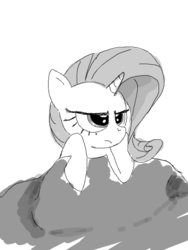 Size: 480x640 | Tagged: safe, artist:that-technique, rarity, pony, unicorn, g4, annoyed, female, leaning, mare, monochrome, solo