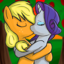 Size: 900x900 | Tagged: safe, artist:jabbie64, applejack, rarity, earth pony, pony, unicorn, g4, duo, eyes closed, female, kiss on the lips, kissing, lesbian, mare, romantic, ship:rarijack, shipping