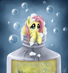 Size: 1300x1390 | Tagged: safe, artist:1jaz, derpy hooves, fluttershy, pegasus, pony, g4, bubble, cute, female, mare, micro, shampoo, shyabetes, soap, solo, tiny ponies