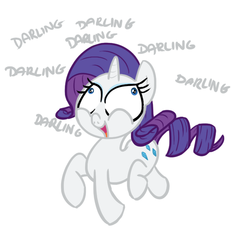 Size: 685x638 | Tagged: safe, artist:elslowmo, artist:shoutingisfun, part of a set, rarity, pony, unicorn, g4, darling, derp, female, flanderization, mare, one word, open mouth, shouting's characters, simple background, smiling, solo, white background, wide eyes