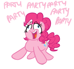 Size: 685x638 | Tagged: safe, artist:elslowmo, artist:shoutingisfun, part of a set, pinkie pie, earth pony, pony, g4, cute, derp, diapinkes, female, flanderization, mare, one word, party, shouting's characters, simple background, solo, white background