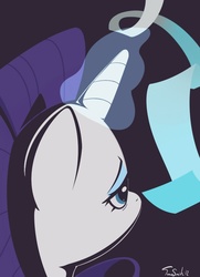 Size: 723x1000 | Tagged: safe, artist:insomniacovrlrd, rarity, pony, unicorn, g4, fabric, female, glowing horn, horn, lidded eyes, magic, mare, rear view, solo, working