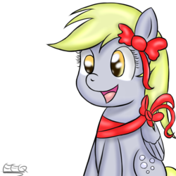 Size: 900x900 | Tagged: safe, artist:freefraq, derpy hooves, pegasus, pony, g4, bow, female, happy, mare, present, ribbon, simple background, sitting, solo, transparent background
