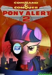 Size: 600x861 | Tagged: safe, artist:a4r91n, twilight sparkle, pony, unicorn, g4, command and conquer, crossover, female, game cover, manehattan, mare, parody, red alert 2, solo, westwood