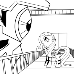 Size: 1000x1000 | Tagged: safe, artist:madmax, fluttershy, pegasus, pony, g4, crossover, eye contact, female, looking at each other, mare, monochrome, neon genesis evangelion, plugsuit