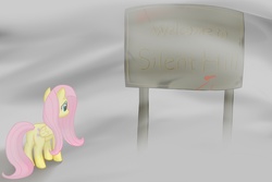 Size: 1500x1000 | Tagged: safe, artist:speccysy, fluttershy, pegasus, pony, g4, crossover, female, fog, konami, mare, sign, silent hill, solo, this will end in tears