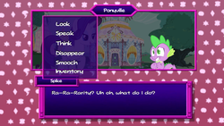 Size: 1600x900 | Tagged: safe, artist:supersaiyanmikito, rarity, spike, dragon, pony, unicorn, g4, carousel boutique, dialogue, female, male, mare, mario, nervous, nintendo, paper mario, parody, ship:sparity, shipping, straight, super paper mario