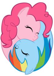 Size: 2480x3508 | Tagged: safe, artist:bouxn, pinkie pie, rainbow dash, earth pony, pegasus, pony, g4, eyes closed, female, high res, lesbian, mare, ship:pinkiedash, shipping, simple background, smiling, taijitu, transparent background, yin-yang