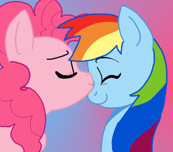 Size: 1024x900 | Tagged: safe, artist:frosty-kittycat, pinkie pie, rainbow dash, earth pony, pegasus, pony, g4, eyes closed, female, gradient background, kissing, lesbian, mare, ship:pinkiedash, shipping, smiling