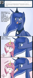 Size: 544x1283 | Tagged: safe, artist:sallymon, princess celestia, princess luna, alicorn, pony, gamer luna, g4, age regression, ask, boop, comic, cute, cutelestia, eye contact, female, filly, foal, looking at each other, mare