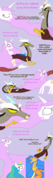 Size: 600x2000 | Tagged: safe, artist:weaver, discord, princess celestia, alicorn, draconequus, pony, g4, blushing, comic, crying, discord using contractions, female, heart, kissy face, lyrics, male, mare, sad, ship:dislestia, shipping, song, song reference, stained glass, straight, the electric fields, the magnetic fields