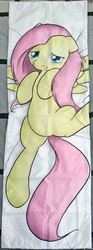 Size: 405x1094 | Tagged: safe, fluttershy, pegasus, pony, g4, body pillow, female, floppy ears, looking at you, lying down, mare, on back, smiling, smiling at you, solo, spread legs, spread wings, wings