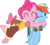 Size: 4557x4082 | Tagged: dead source, safe, artist:waranto, chancellor puddinghead, commander hurricane, pinkie pie, rainbow dash, earth pony, pegasus, pony, g4, hearth's warming eve (episode), absurd resolution, costume, duo, female, hearth's warming eve, hug, lesbian, mare, ship:pinkiedash, shipping, simple background, smiling, transparent background, vector