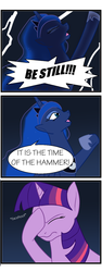 Size: 606x1620 | Tagged: safe, artist:kourabiedes, princess luna, twilight sparkle, alicorn, pony, unicorn, g4, comic, duo, duo female, facehoof, female, hammer time, mare, traditional royal canterlot voice