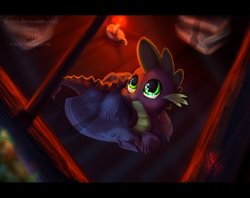 Size: 1000x790 | Tagged: dead source, safe, artist:dezzoi, spike, dragon, g4, blanket, candle, looking up, male, night, prone, solo