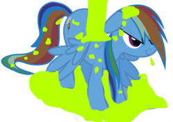 Size: 778x550 | Tagged: safe, rainbow dash, pegasus, pony, g4, annoyed, female, floppy ears, mare, simple background, slime, solo, transparent background, wet mane