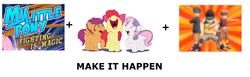 Size: 2068x638 | Tagged: safe, apple bloom, scootaloo, sweetie belle, earth pony, pegasus, pony, unicorn, fighting is magic, g4, cutie mark crusaders, exploitable meme, eyes closed, female, filly, konohamaru, make it happen, meta, naruto