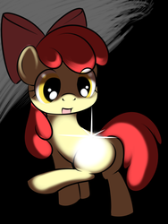 Size: 1200x1600 | Tagged: safe, artist:kloudmutt, apple bloom, earth pony, pony, g4, cutie mark, cutiespark, dark, female, filly, looking back, raised leg, solo