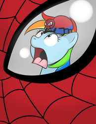Size: 900x1157 | Tagged: safe, artist:kloudmutt, rainbow dash, pegasus, pony, spider, g4, crossover, duo, female, looking up, male, mare, marvel, shocked, spider-man