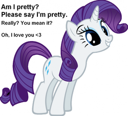 Size: 500x452 | Tagged: safe, rarity, pony, unicorn, g4, bronybait, female, happy, mare, pretty, simple background, smiling, solo, text, vector, white background