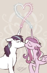 Size: 589x906 | Tagged: safe, artist:kawaiidogarts, princess cadance, shining armor, alicorn, pony, unicorn, g4, abstract background, cute, duo, eyes closed, female, floppy ears, heart, kiss on the lips, kissing, magic, male, mare, romance, romantic, ship:shiningcadance, shipping, stallion, straight