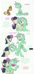Size: 549x1200 | Tagged: safe, artist:juanrock, bon bon, lyra heartstrings, sweetie drops, earth pony, monkey, pony, unicorn, g4, comic, evolution, excited, female, grin, hug, humie, lesbian, mare, science doesn't work that way, ship:lyrabon, shipping, simple background, smiling, sweat, white background