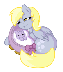Size: 777x900 | Tagged: safe, artist:raygirl, derpy hooves, dinky hooves, pegasus, pony, unicorn, g4, baby, baby dinky hooves, baby pony, crib, cute, daaaaaaaaaaaw, derpabetes, dinkabetes, duo, duo female, equestria's best mother, female, foal, lidded eyes, mare, outline, prone, ribbon, simple background, sleeping, smiling, transparent background