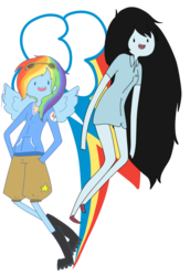 Size: 816x1189 | Tagged: safe, artist:giraffewizardry, rainbow dash, human, g4, adventure time, blue skin, crossover, cutie mark background, duo, female, humanized, male, marceline, pony coloring, simple background, transparent background, winged humanization