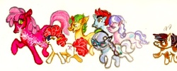 Size: 700x284 | Tagged: safe, artist:muura, cheerilee, diamond tiara, pipsqueak, silver spoon, snails, snips, twist, earth pony, pony, unicorn, g4, colt, female, filly, male, mare, walking