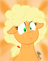 Size: 640x800 | Tagged: safe, artist:the_gneech, applejack, earth pony, pony, g4, abstract background, afro, afrojack, alternate hairstyle, female, floppy ears, mare, solo, wide eyes