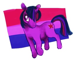 Size: 500x405 | Tagged: safe, artist:muura, twilight sparkle, pony, unicorn, g4, bilight sparkle, bisexual pride flag, bisexuality, female, flag, headcanon, lgbt, lgbt headcanon, mare, pride, pride flag, sexuality headcanon, simple background, solo, white background