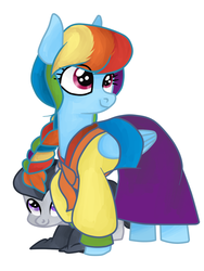 Size: 600x800 | Tagged: dead source, safe, artist:daeternal, rainbow dash, rumble, pegasus, pony, g4, alternate hairstyle, braid, clothes, colt, duo, female, hanbok, korean, male, mare, simple background, smiling, white background