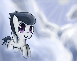 Size: 1500x1178 | Tagged: safe, artist:ruthienick, rumble, pegasus, pony, g4, cloud, colt, male, prone, sky, smiling, solo