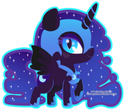 Size: 471x416 | Tagged: safe, artist:miss-glitter, nightmare moon, alicorn, pony, g4, bedroom eyes, chibi, cute, female, heart, looking at you, mare, outline, raised hoof, simple background, smiling, solo, spread wings, starry eyes, transparent background, wingding eyes