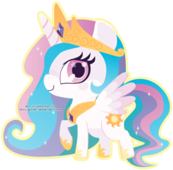 Size: 467x458 | Tagged: safe, artist:miss-glitter, princess celestia, alicorn, pony, g4, chibi, cute, female, mare, outline, raised hoof, simple background, smiling, solo, transparent background