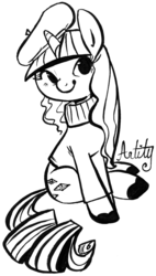 Size: 470x830 | Tagged: safe, artist:php27, rarity, pony, unicorn, g4, beatnik rarity, beret, clothes, female, hat, mare, monochrome, sitting, smiling, solo, sweater