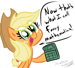 Size: 770x700 | Tagged: safe, artist:tess, applejack, earth pony, pony, g4, calculator, fancy mathematics, female, mare, math, simple background, solo, transparent background