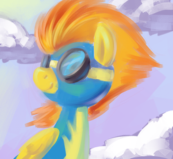 Size: 800x733 | Tagged: safe, artist:php27, spitfire, pegasus, pony, g4, cloud, female, goggles, solo, three quarter view, wonderbolts uniform