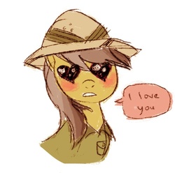 Size: 500x495 | Tagged: safe, artist:emmy, daring do, pony, g4, clothes, female, heart eyes, love, mare, simple background, solo, white background