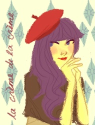 Size: 685x900 | Tagged: safe, artist:emmy, rarity, human, g4, beatnik rarity, beret, clothes, female, french, hat, humanized, solo