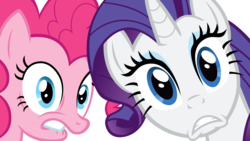 Size: 6000x3375 | Tagged: safe, artist:ohitison, pinkie pie, rarity, earth pony, pony, unicorn, g4, putting your hoof down, season 2, lip bite, simple background, transparent background, vector