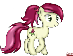 Size: 2220x1718 | Tagged: safe, artist:freefraq, roseluck, earth pony, pony, g4, alternate hairstyle, female, mare, ponytail, simple background, solo, transparent background