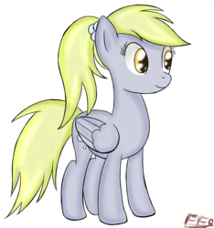 Size: 2200x2351 | Tagged: safe, artist:freefraq, derpy hooves, pegasus, pony, g4, alternate hairstyle, female, high res, mare, ponytail, simple background, solo, transparent background