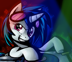 Size: 599x515 | Tagged: dead source, safe, artist:imp-oster, dj pon-3, vinyl scratch, pony, unicorn, g4, female, mare, solo, turntable