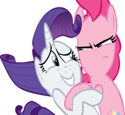 Size: 900x830 | Tagged: artist needed, safe, pinkie pie, rarity, earth pony, pony, unicorn, g4, cute, female, mare, personality swap, pinkie pie is not amused, role reversal, simple background, smiling, swap, transparent background, unamused, vector
