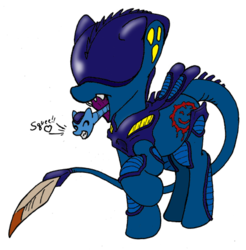 Size: 409x415 | Tagged: safe, artist:inkwell, alien, xenomorph, alien (franchise), crossover, ponified, simple background, solo, squee, transparent background